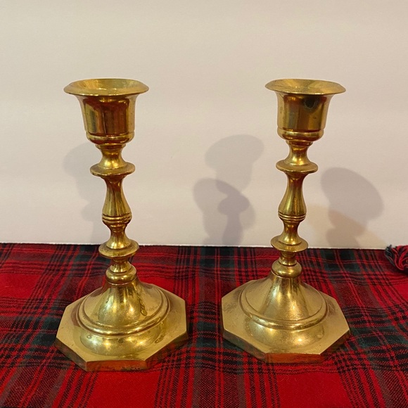 2 Vintage Brass Candlesticks Gold Wedding Decor